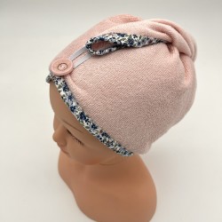 Serviette cheveu en éponge rose et liseret coordonné - Pour enfant - Une création Les Bobines de Coco