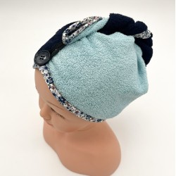 Serviette cheveu en éponge bleu et liseret coordonné- Pour enfant - Une création Les Bobines de Coco