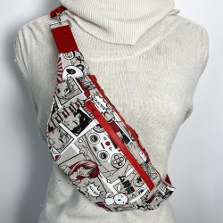 Sac banane Femme en coton imitation lin imprimé - Fait main en France - modèle unique