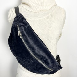 Sac banane Femme en tissu velours côtelé noir - Fait main en France - modèle unique