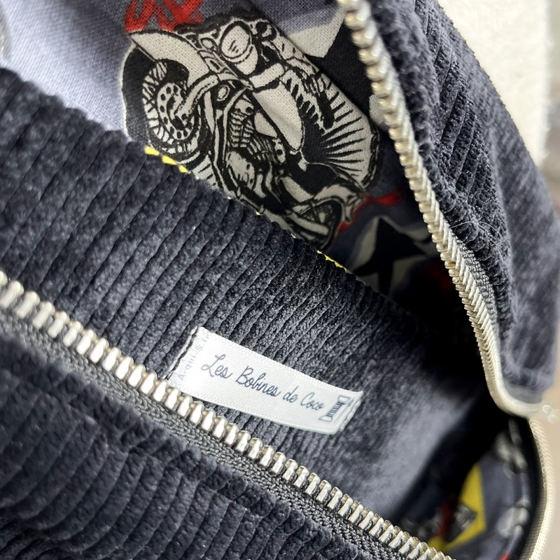 Sac banane en velours côtelé noir  - Fait main en France