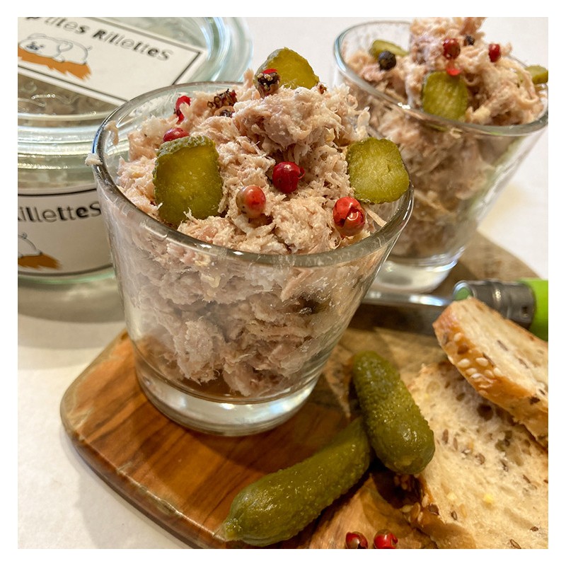 Rillettes de porc en bocal réutilisable issue d'un élevage raisonné de porc des Deux-Sèvres (79)