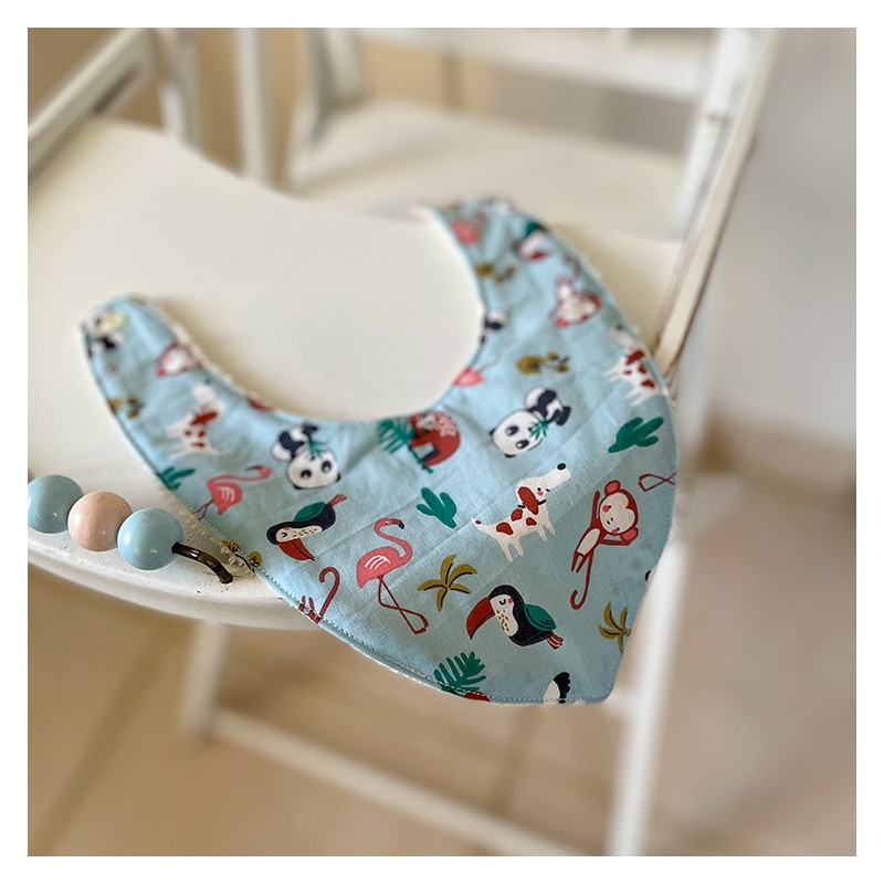 Cape sortie de bain en coton éponge imprimé panda et de 2 bavoirs coton imprimé panda - Fabrication artisanale en France