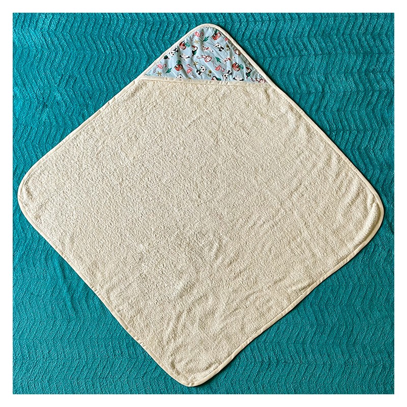 Cape sortie de bain en coton éponge imprimé panda et de 2 bavoirs coton imprimé panda - Fabrication artisanale en France