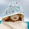 Cape sortie de bain en coton éponge imprimé panda et de 2 bavoirs coton imprimé panda - Fabrication artisanale en France