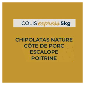 Colis de 5kg -  Composition du colis : Chipolatas nature, Côte de porc, Escalope, Lardons