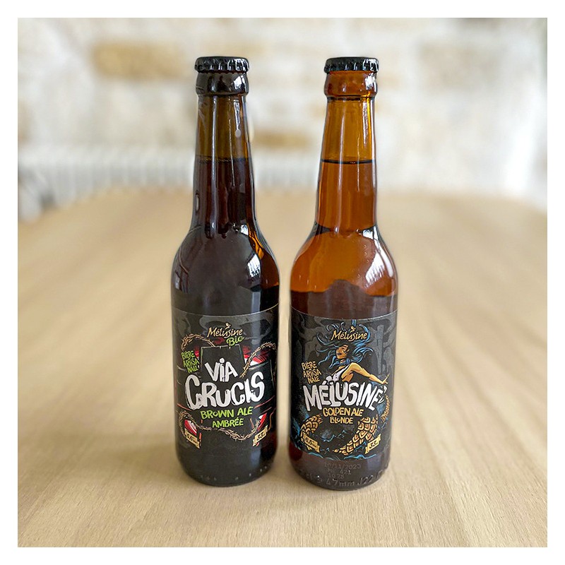 bière 33cl  blondes artisanales Mélusine Bio 6,5° ou ambrées  Via Crucis bio 5,6°
(SARL Martineau - Mougon)