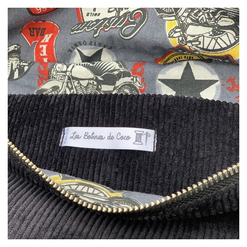 Sac banane Femme en tissu velours cottelé noir - Fait main en France - modèle unique