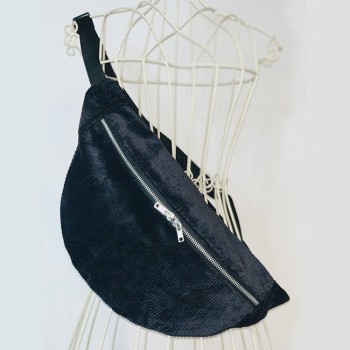 Sac banane Femme en tissu velours cottelé noir - Fait main en France - modèle unique