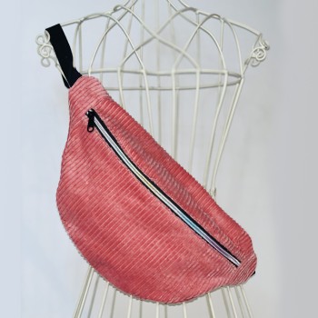 Sac banane Femme en velours cottelé rose - Fait main en France - modèle unique