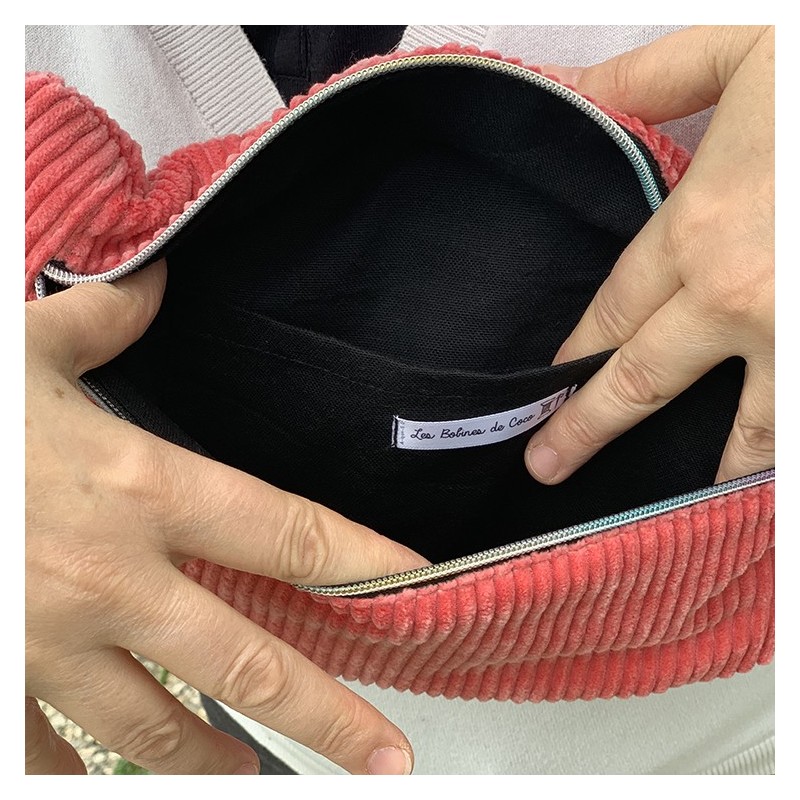 Sac banane Femme en velours cottelé rose - Fait main en France - modèle unique