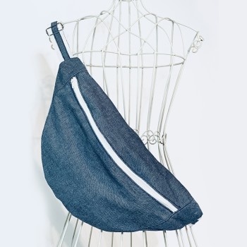 Sac banane Femme en coton imitation denim - Fait main en France - modèle unique