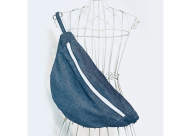 Sac banane Femme en coton imitation denim - Fait main en France - modèle unique