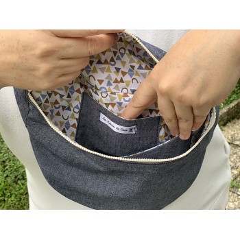 Sac banane Femme en coton imitation denim - Fait main en France - modèle unique