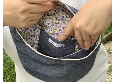 Sac banane Femme en coton imitation denim - Fait main en France - modèle unique