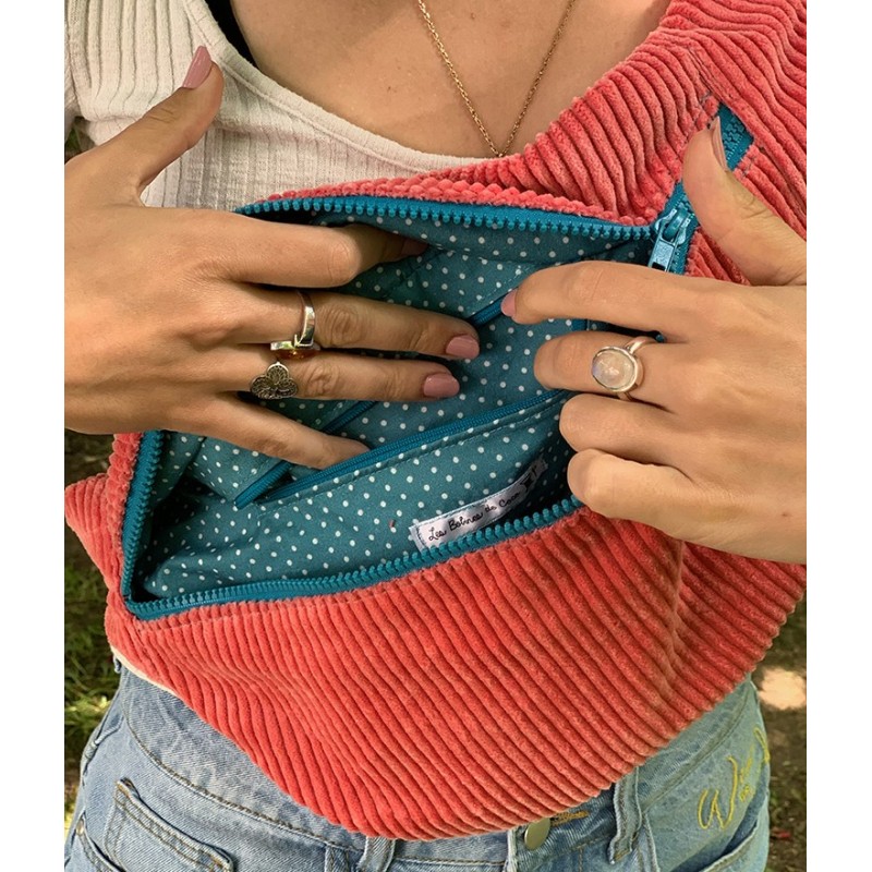 Sac banane Femme en velours côtelé rose - Fait main en France - modèle unique