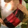 Sac banane Femme en velours cottelé noir et simili bordeaux - Fait main en France - modèle unique