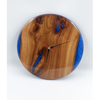 Horloge murale ronde ormeau/Epoxy bleu - Aiguilles plastique - Diamètre 35cm - Création artisanale - Modèle unique