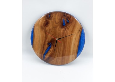 Horloge murale ronde ormeau/Epoxy bleu - Aiguilles plastique - Diamètre 35cm - Création artisanale - Modèle unique