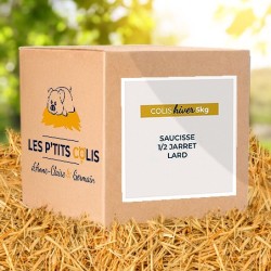 Colis de 5kg de viande de porc issue d'un élevage raisonné des Deux-Sèvres (79) - Saucisses, 1/2 jarret, lard (fumé ou nature)