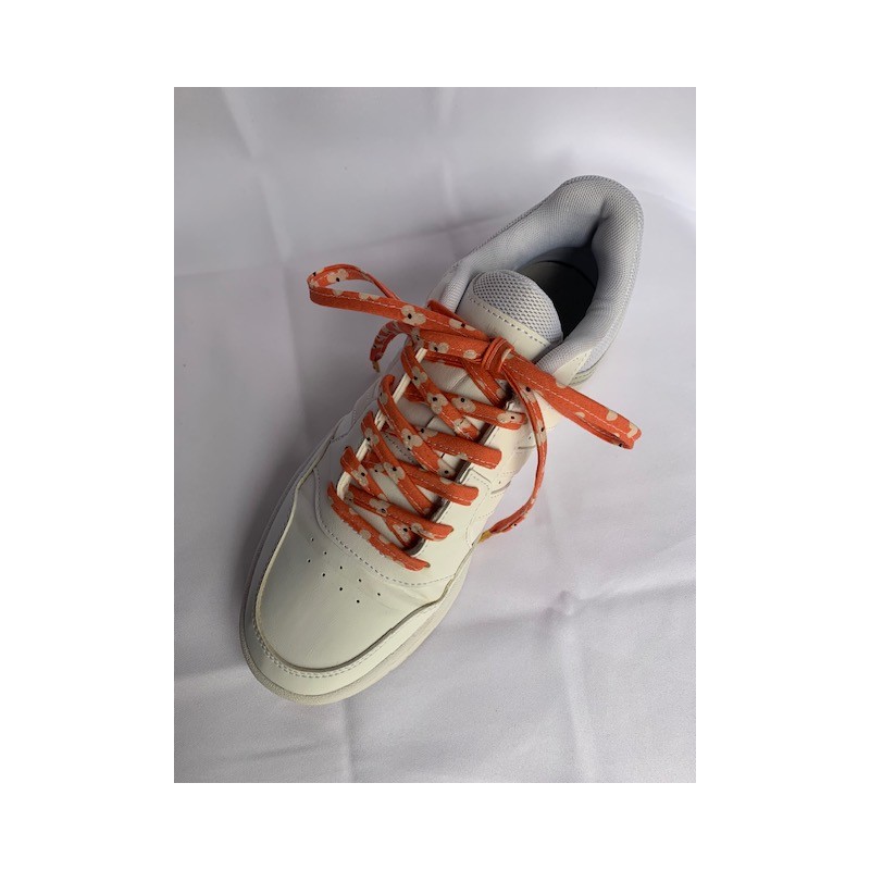 Lacets oranges/fleurs blanches pour chaussures ou baskets
